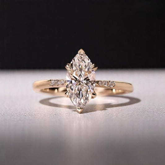18K Gold Lab Grown Diamond CVD 2CT Marquise-Cut Unique Personalized Ring