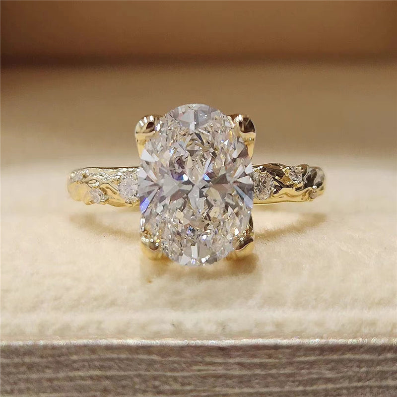 18K Gold Lab Grown Diamond CVD 4CT Oval-Cut Luxury Women's Ring