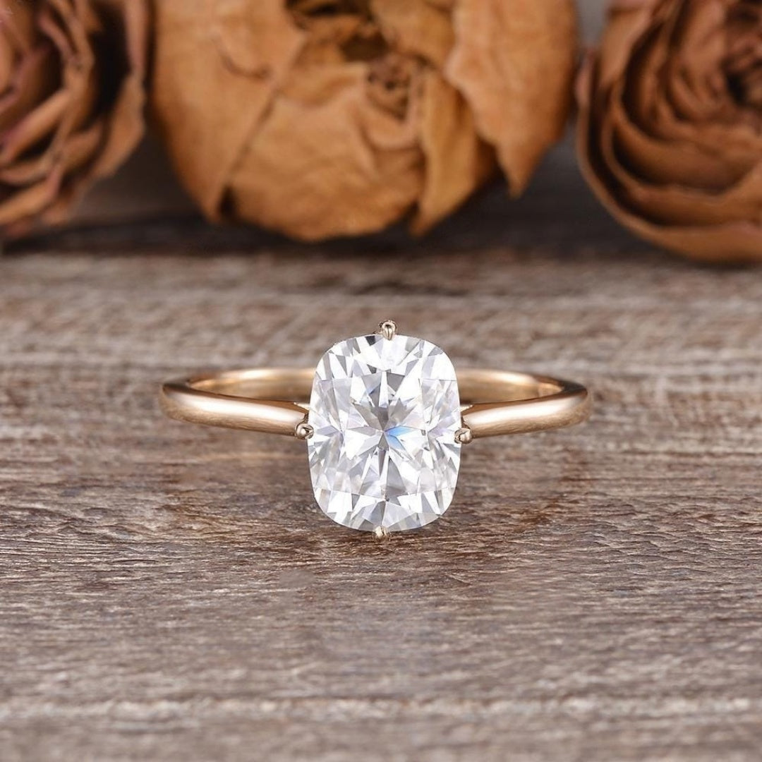 10K Gold Lab Grown Diamond 3CT Elongated Cushion Hiddden Halo Simple Wedding Ring