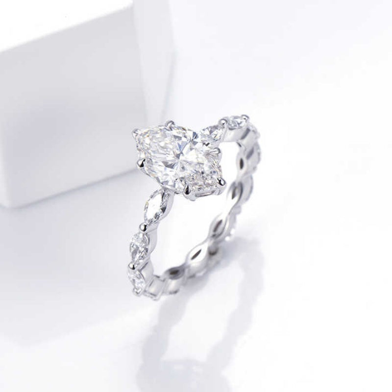 10K Gold Lab Grown Diamond CVD 2CT Marquise-Cut Full Eternity Band Exceptional Sparkle Ring