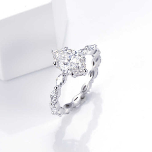 10K Gold Lab Grown Diamond CVD 2CT Marquise-Cut Full Eternity Band Exceptional Sparkle Ring