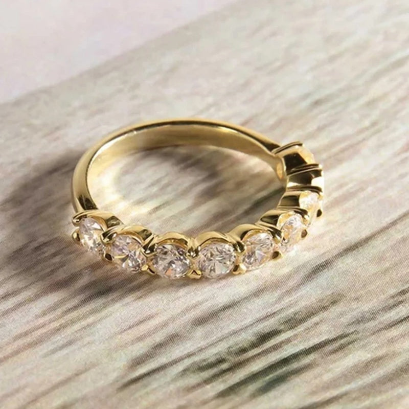 10K Gold Lab Grown Diamond CVD 1.5CT Round-Cut Half Eternity Shared Prong Setting Anniversary Ring