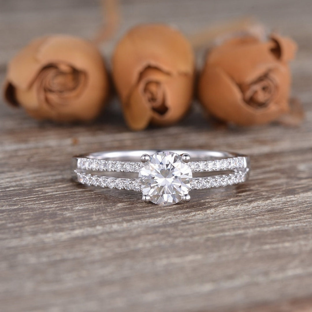 10K Gold Lab Grown Diamond CVD 2CT Round-Cut Bridal Ring Set For Her
