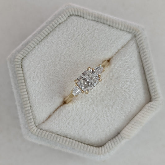 14K Gold Lab Grown Diamond CVD 1.5CT Cushion-Cut Tapered Baguette Sides Promise Ring