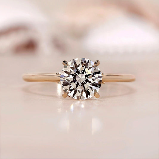 10K Gold Lab Grown Diamond CVD 2CT Round-Cut Hidden Halo Engagement Ring