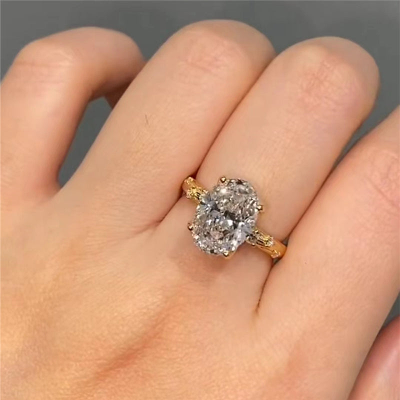 18K Gold Lab Grown Diamond CVD 4CT Oval-Cut Luxury Women's Ring