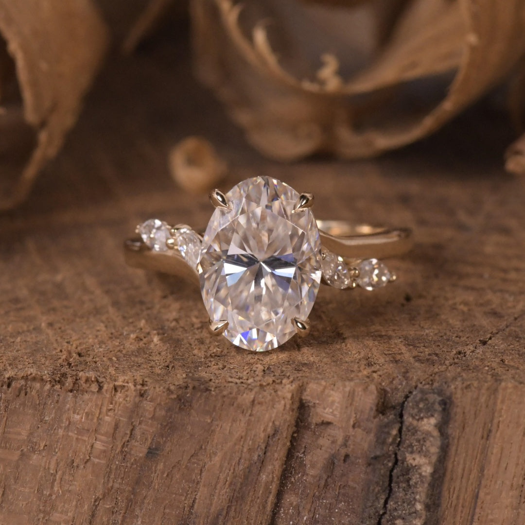 18K Gold Lab Grown Diamond CVD 4CT Oval-Cut Twisted Pave Engagement Ring
