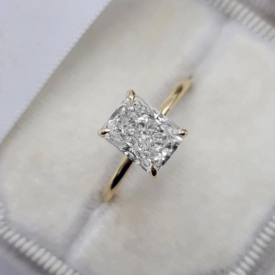 14K Gold Lab Grown Diamond CVD 2CT Radiant-Cut Four Prong Classic Ring