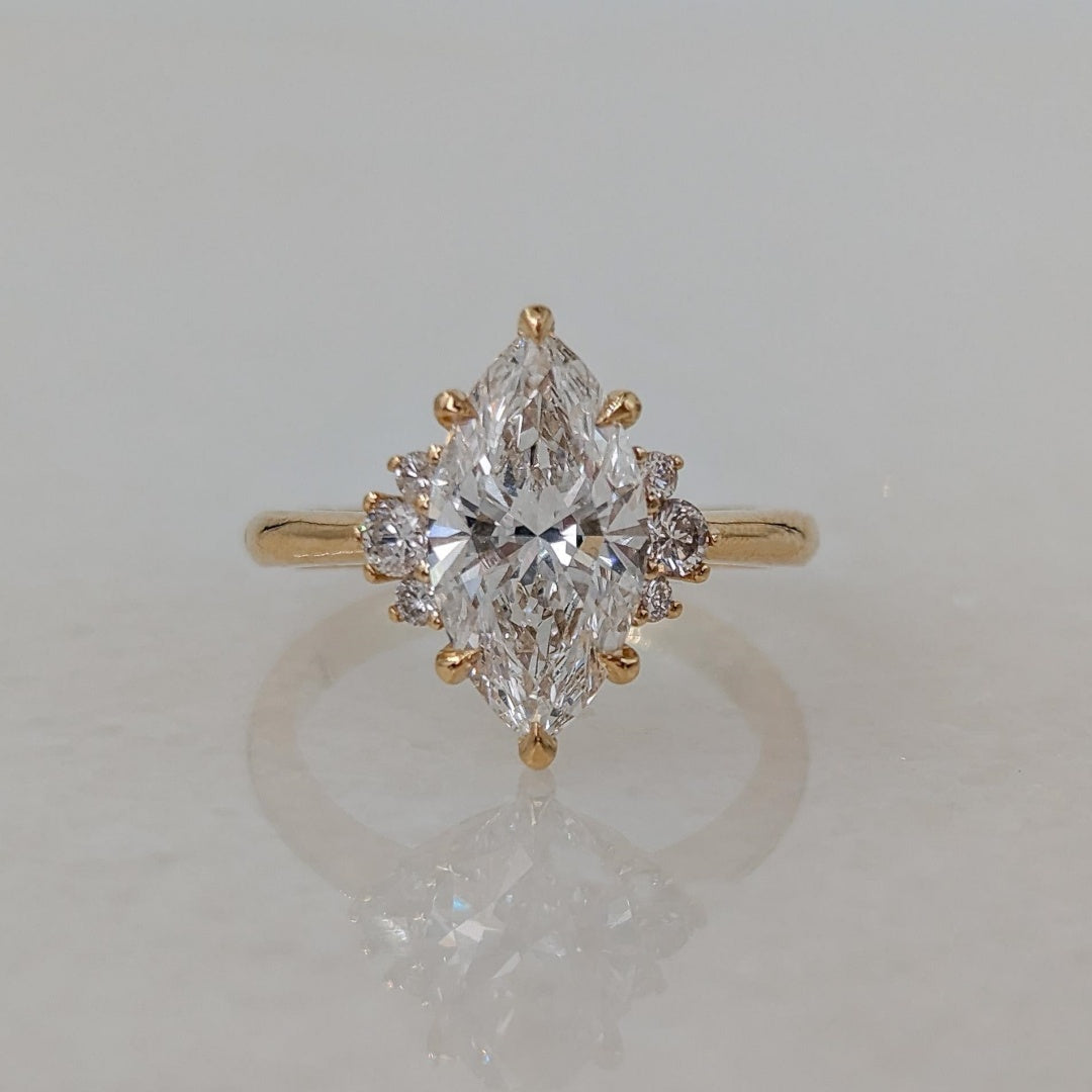 18K Gold Lab Grown Diamond CVD 1.7CT Marquise-Cut Six Prong Simple and Stylish Ring For Daily Wear