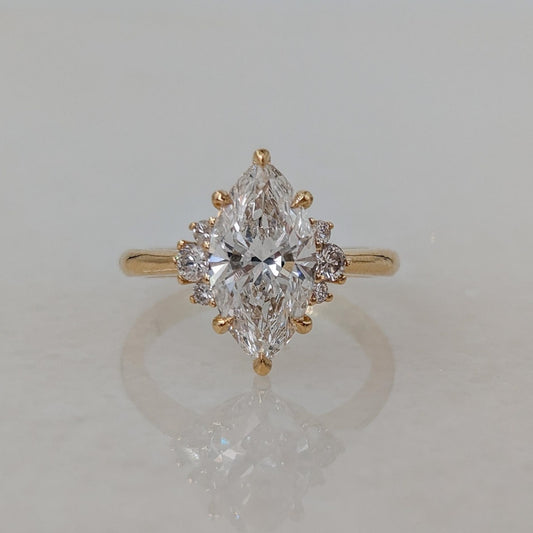 18K Gold Lab Grown Diamond CVD 1.7CT Marquise-Cut Six Prong Simple and Stylish Ring For Daily Wear