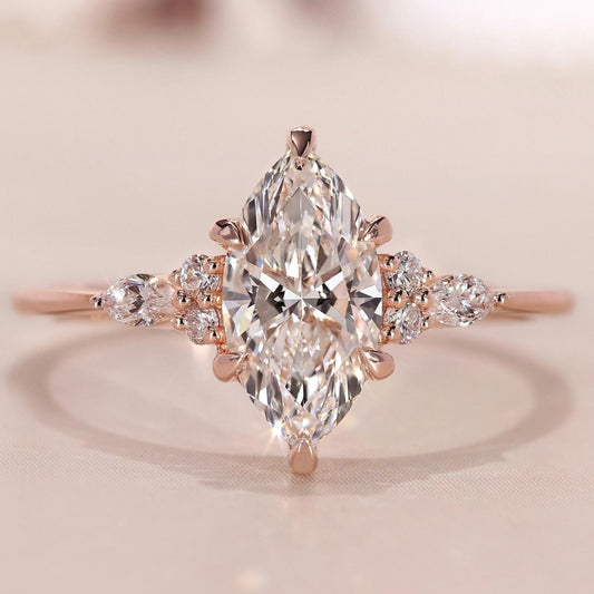 18k Gold Lab Grown Diamond CVD 1.5CT Marquise Diamond Engagement Ring