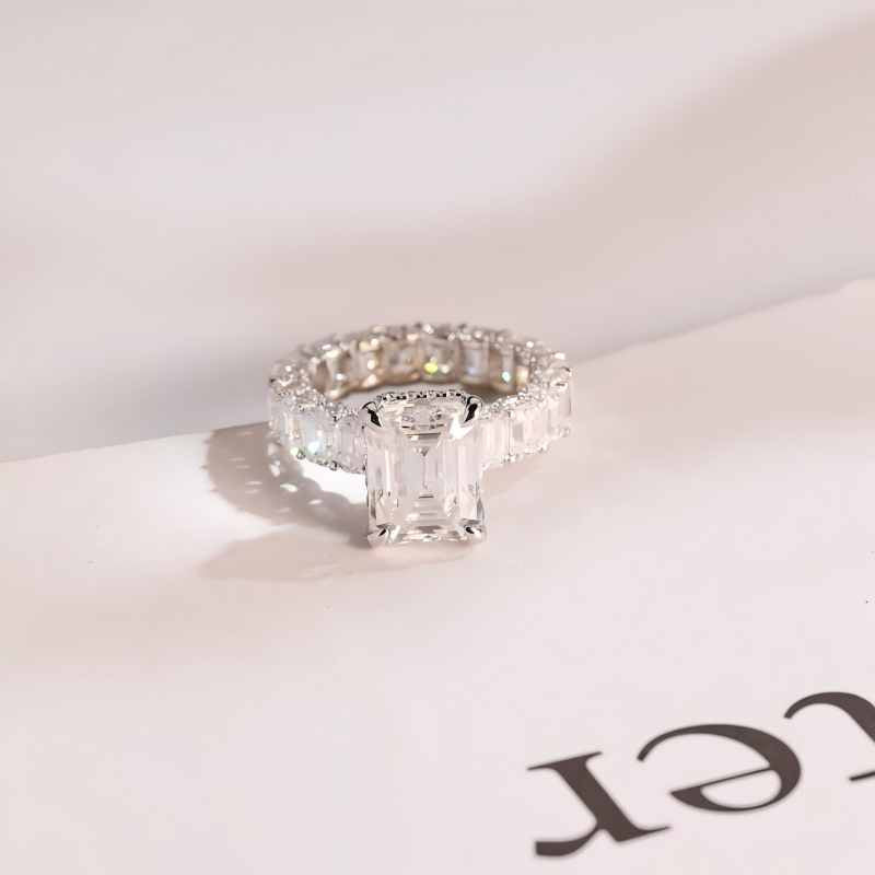 14K Gold Lab Grown Diamond CVD 2CT Emerald-Cut Half Eternity Promise Ring