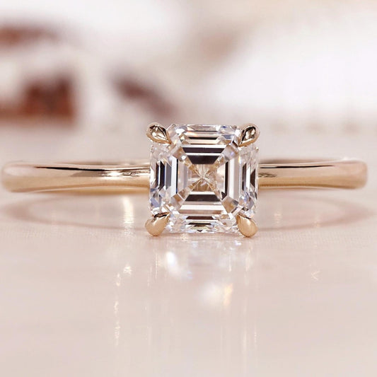 10K Gold Lab Grown Diamond CVD 1CT Asscher-Cut Solitaire Promise Ring