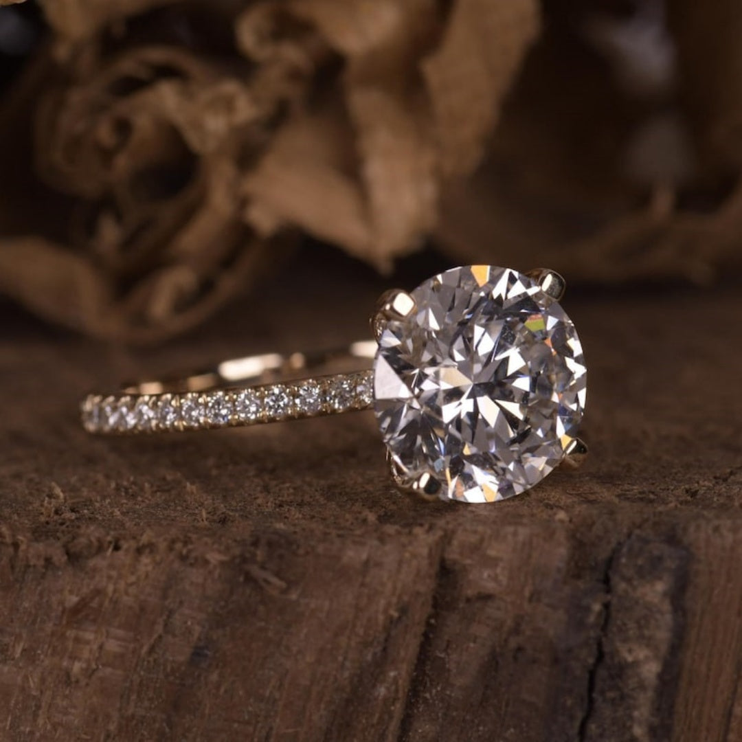 18K Gold Lab Grown Diamond CVD 2.5CT Round-Cut Couple Promise Classic Gift