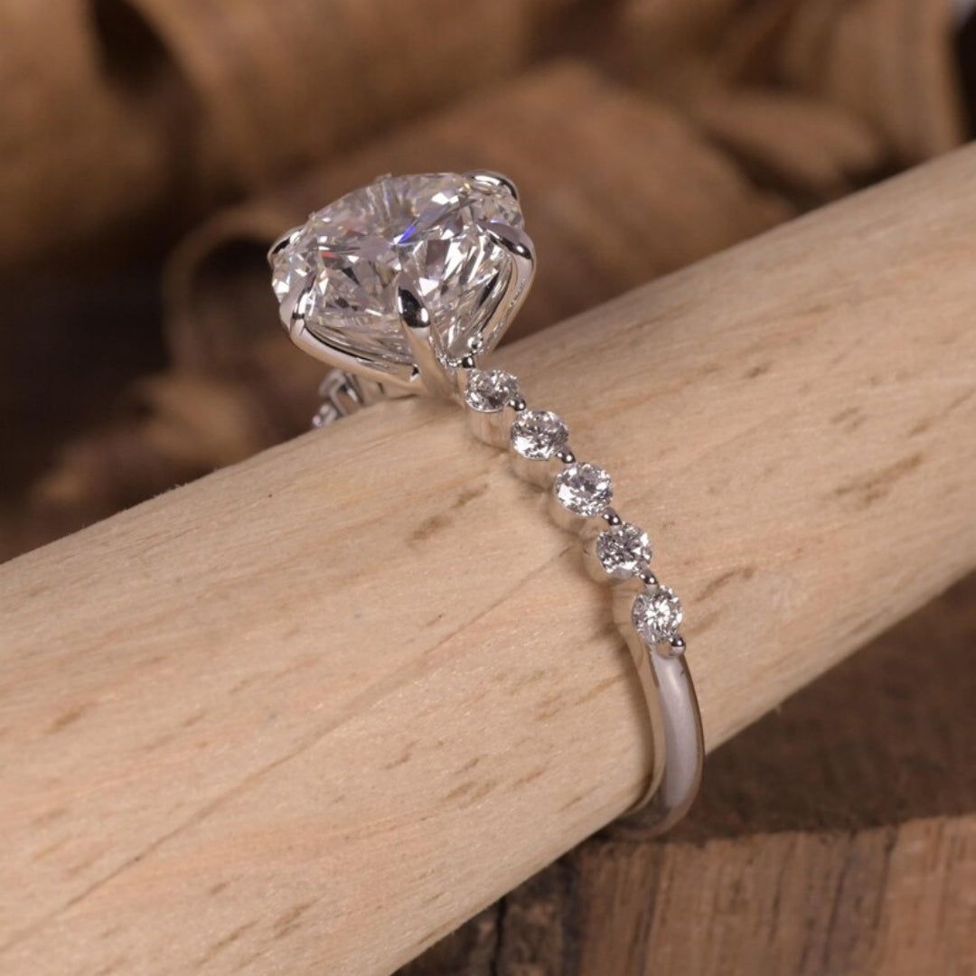 14K Gold Lab Grown Diamond CVD 3CT Round-Cut Half Eternity Engagement Ring