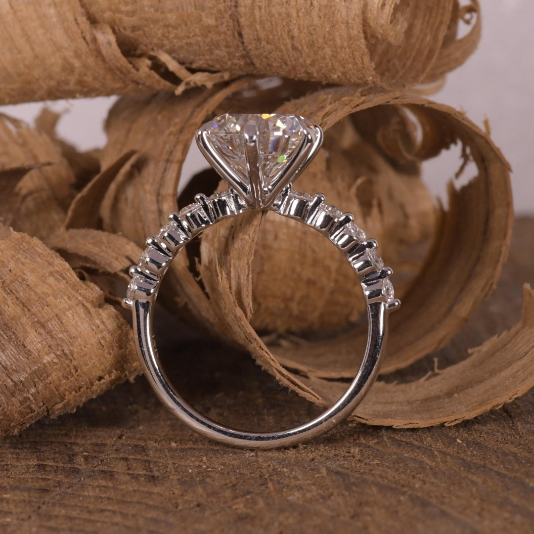 14K Gold Lab Grown Diamond CVD 3CT Round-Cut Half Eternity Engagement Ring
