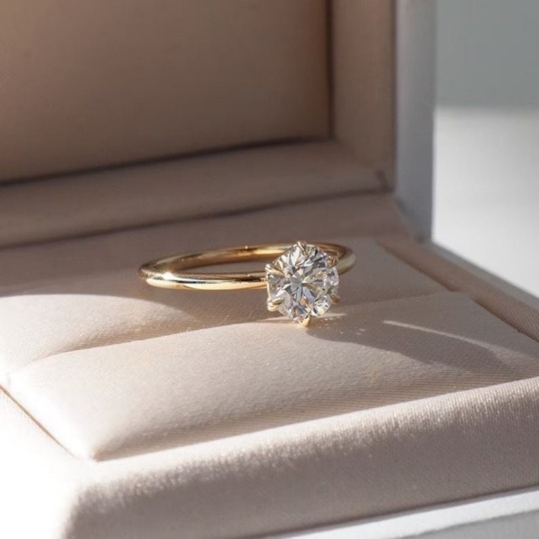 14K Gold Lab Grown Diamond CVD 2CT Round-Cut Solitaire Engagement Ring