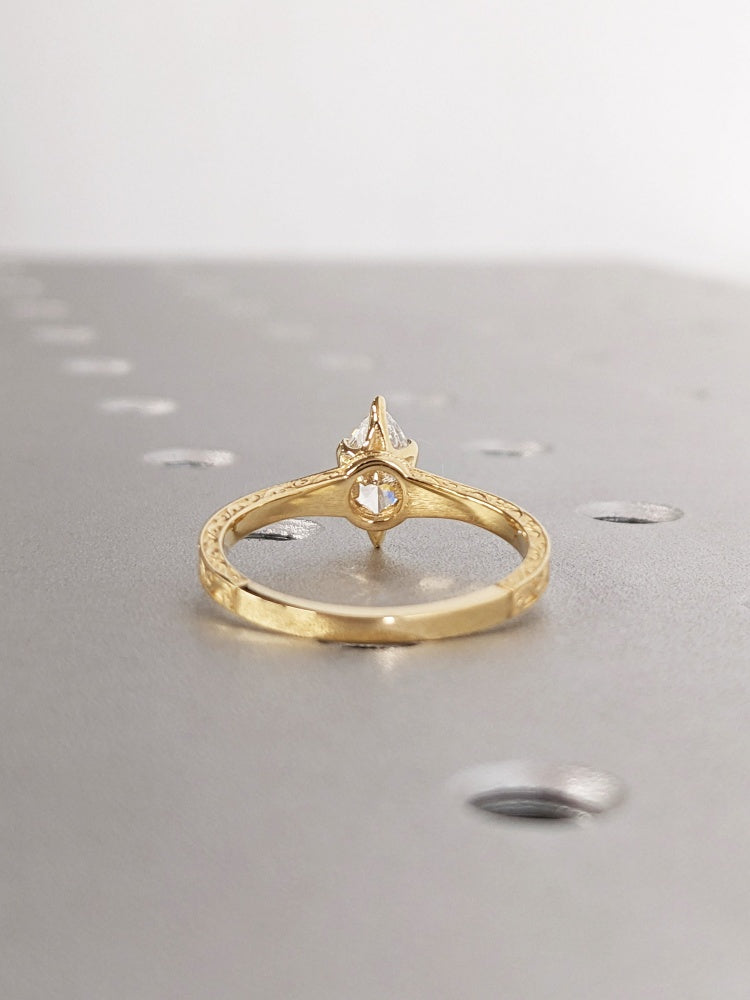 18k Gold Raw Salt and Pepper Diamond 1CT Marquise-Cut Classic Solitaire Engagement Ring