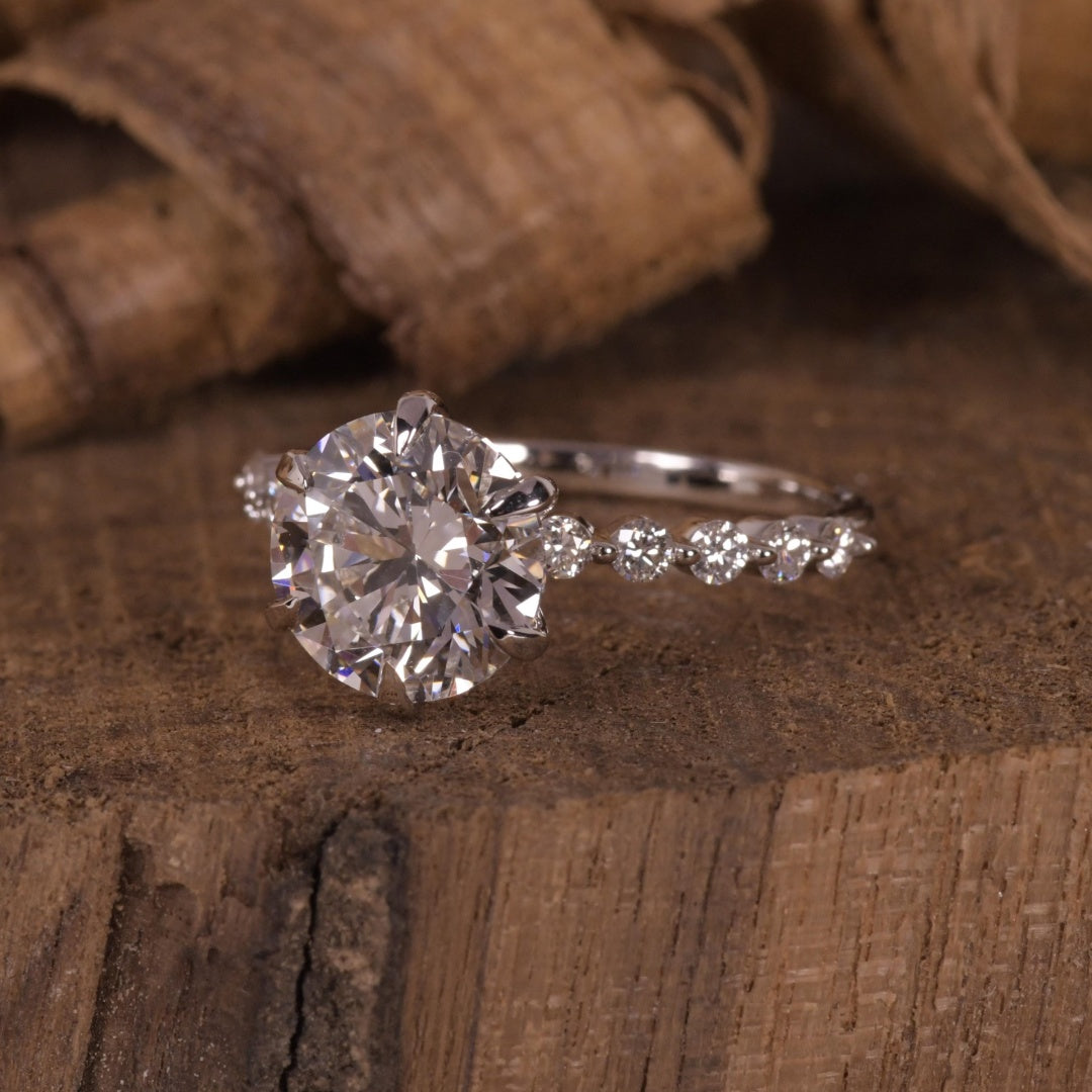 14K Gold Lab Grown Diamond CVD 3CT Round-Cut Half Eternity Engagement Ring