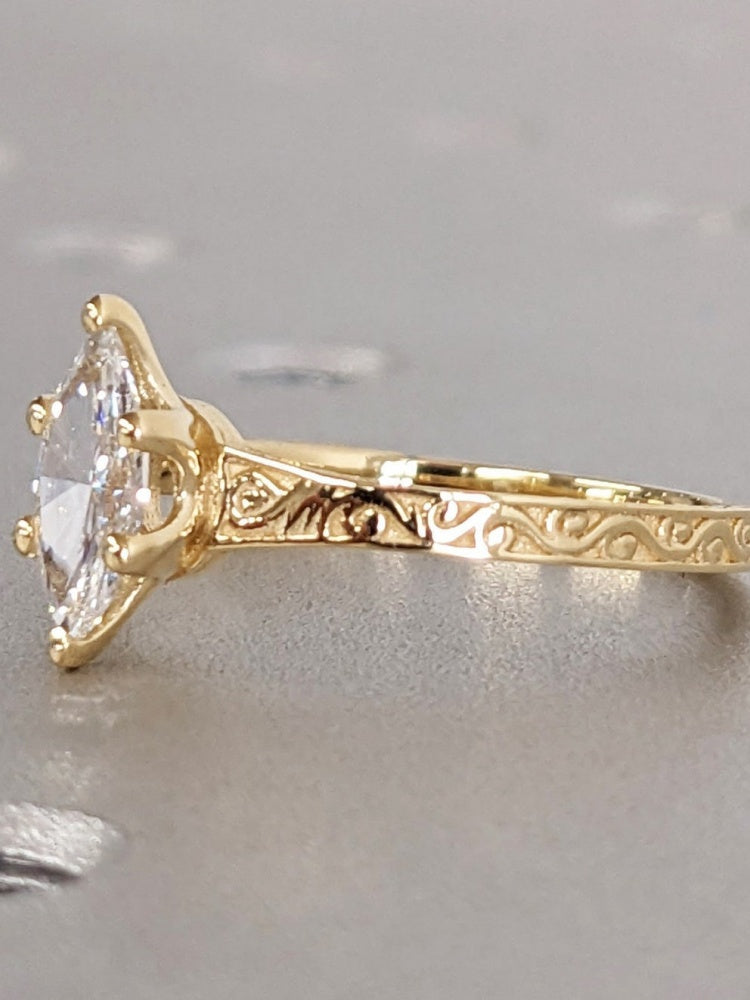 18k Gold Raw Salt and Pepper Diamond 1CT Marquise-Cut Classic Solitaire Engagement Ring