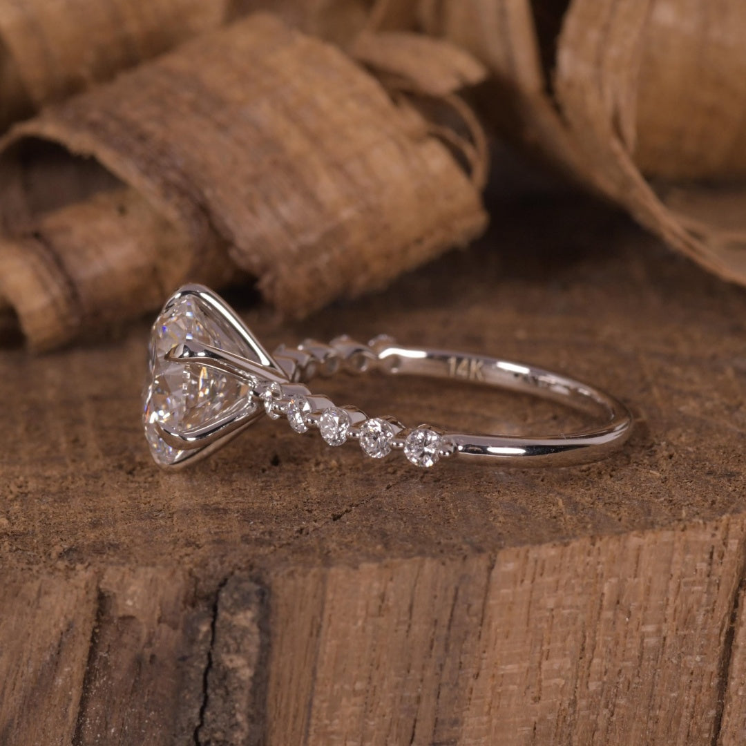14K Gold Lab Grown Diamond CVD 3CT Round-Cut Half Eternity Engagement Ring