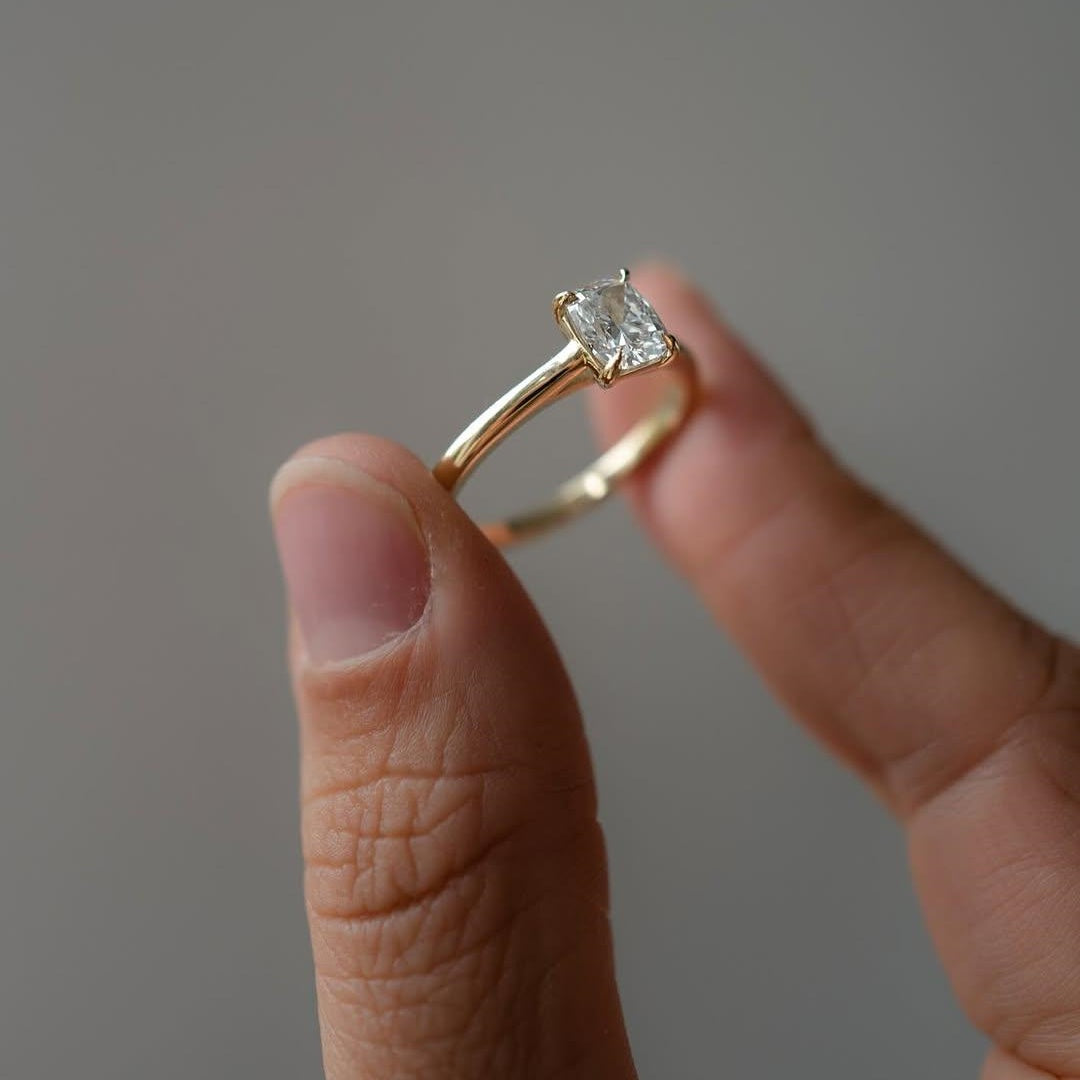 10K Gold Lab Grown Diamond CVD 1CT Cushion-Cut Classic Ring For Birthday Gift