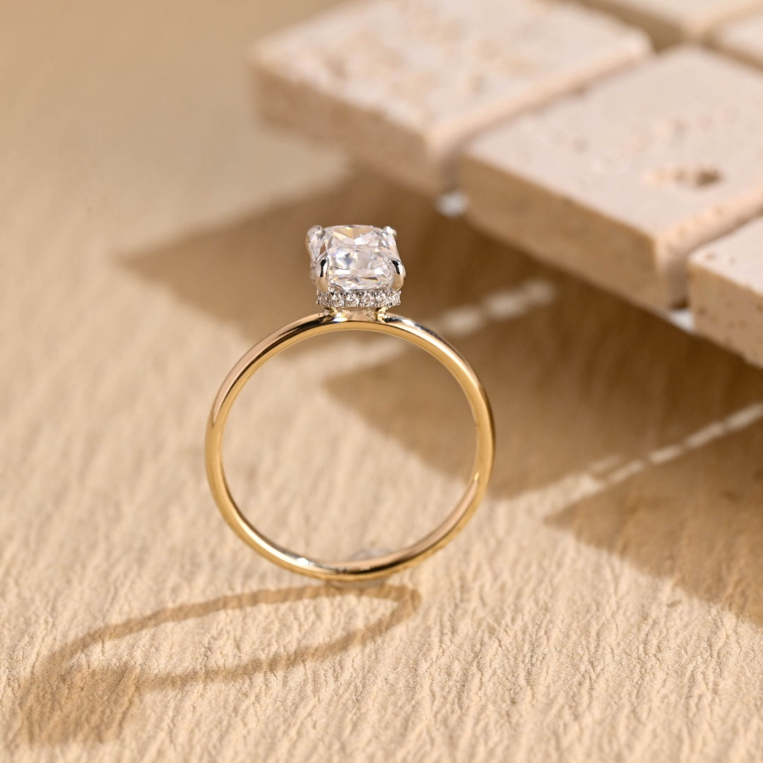 18k Gold Lab Grown Diamond CVD 2CT Crushed Ice Radiant-Cut Two-Tone Hidden Halo Dainty Proposal Ring