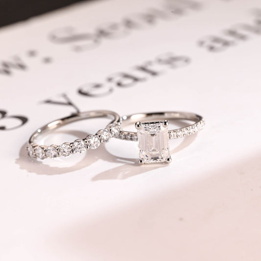 14K Gold Lab Grown Diamond CVD 2CT Emerald-Cut Engagement Ring Set For Birthday Gift