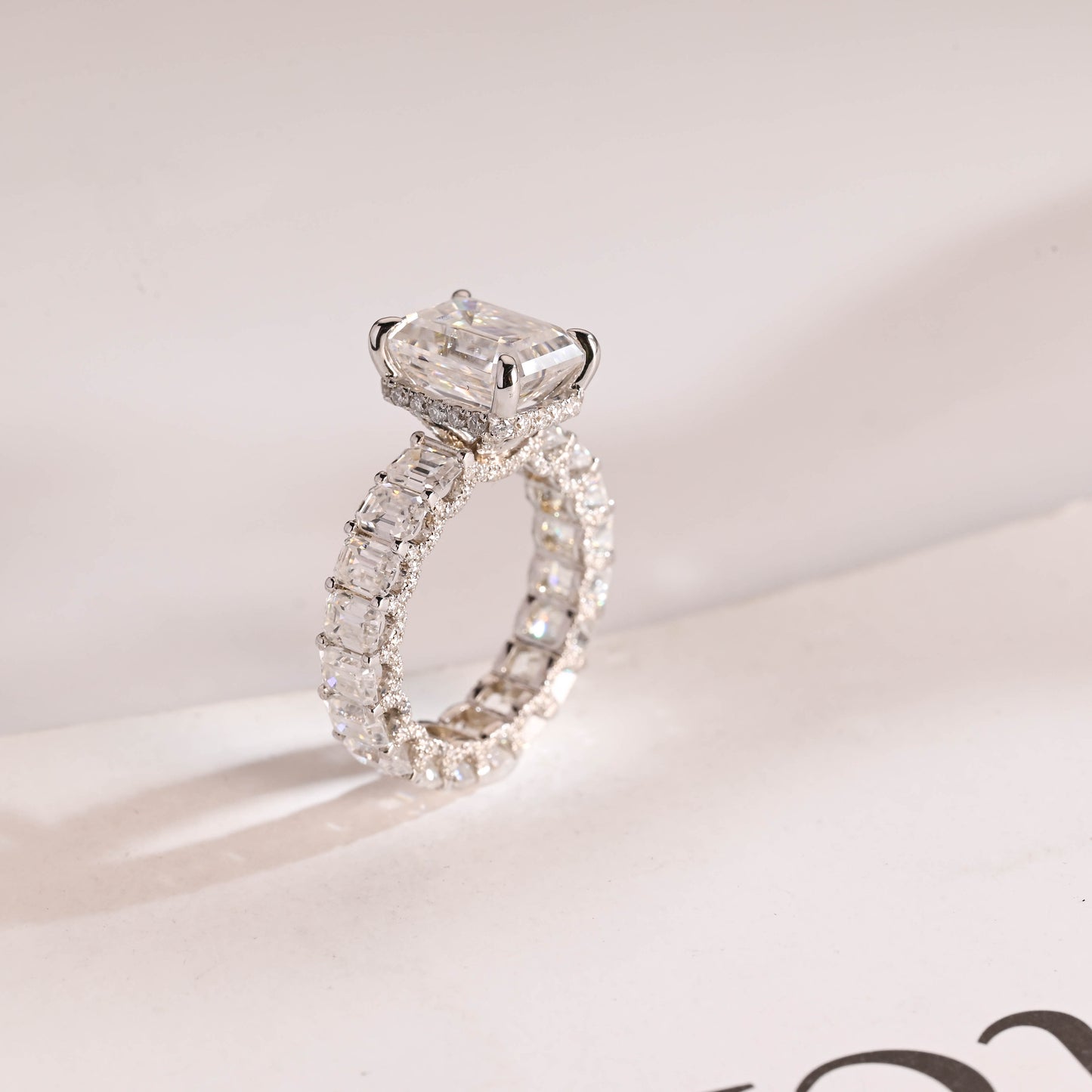 14K Gold Lab Grown Diamond CVD 2CT Emerald-Cut Half Eternity Promise Ring