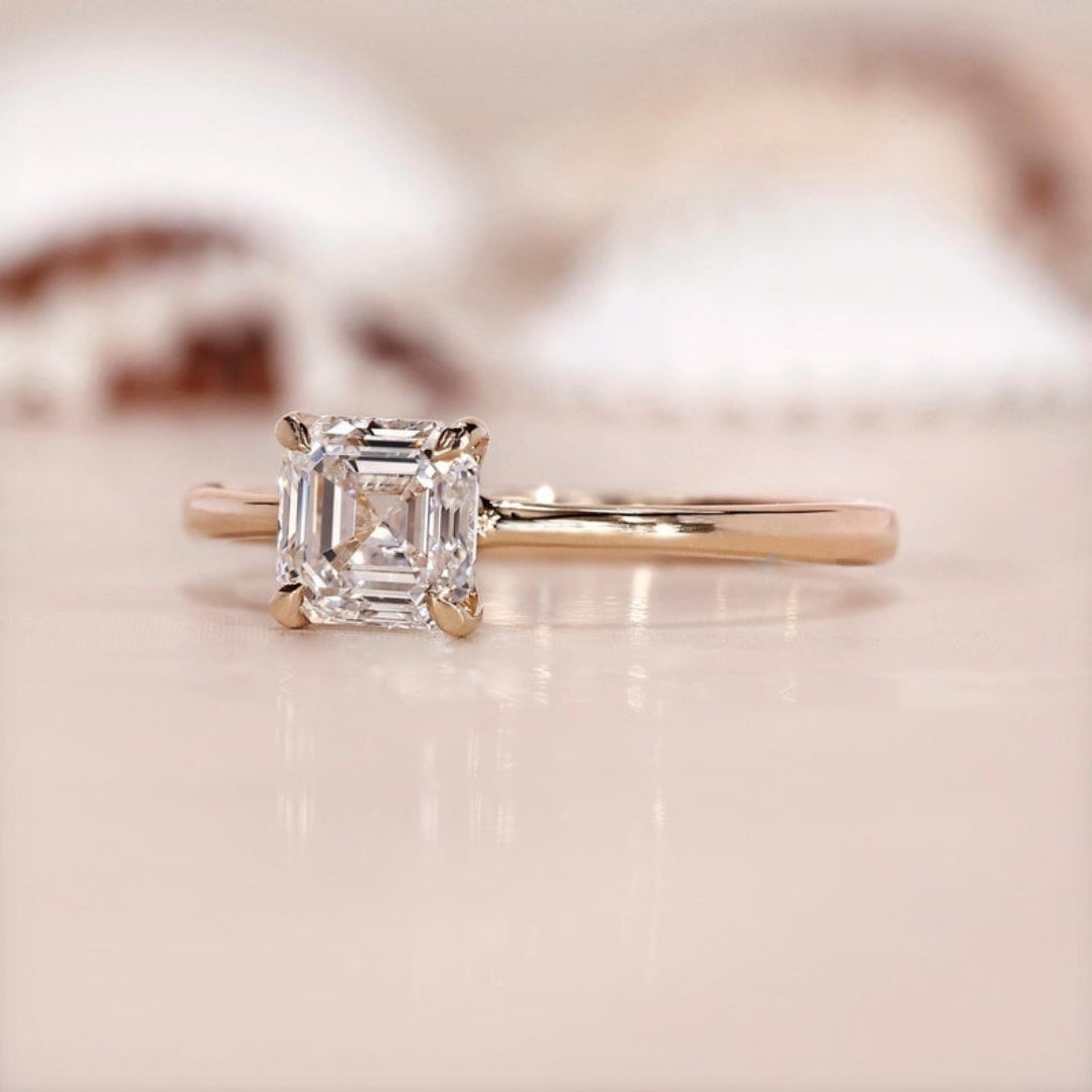 10K Gold Lab Grown Diamond CVD 1CT Asscher-Cut Solitaire Promise Ring