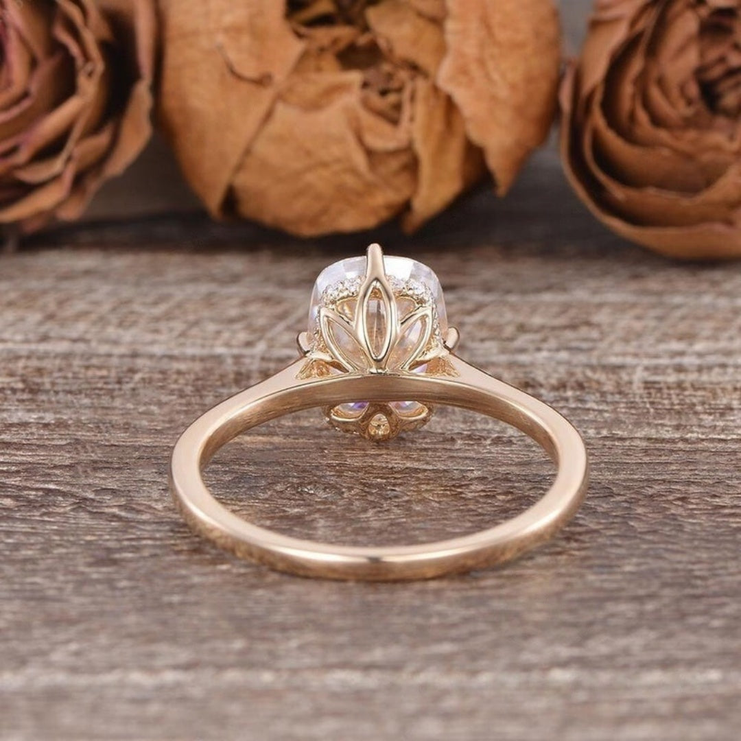 10K Gold Lab Grown Diamond 3CT Elongated Cushion Hiddden Halo Simple Wedding Ring