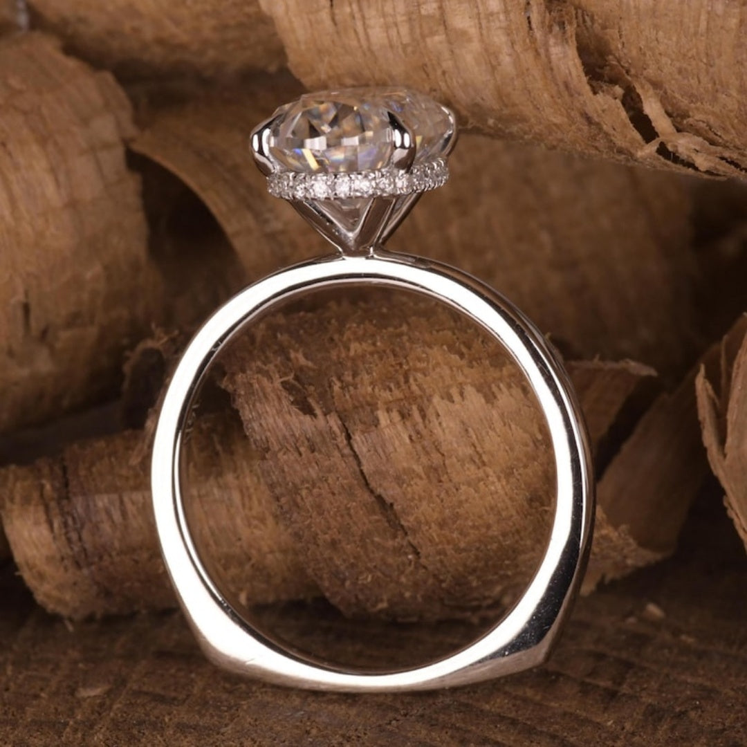14K Gold Lab Grown Diamond CVD 3CT Radiant-Cut Euro Shank Hidden Halo Classic Ring