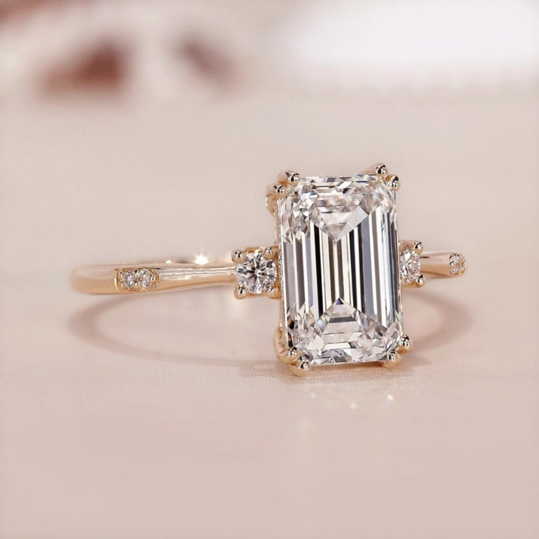 14K Gold Lab Grown Diamond CVD 2CT Emerald-Cut Classic Ring For Daily Wear