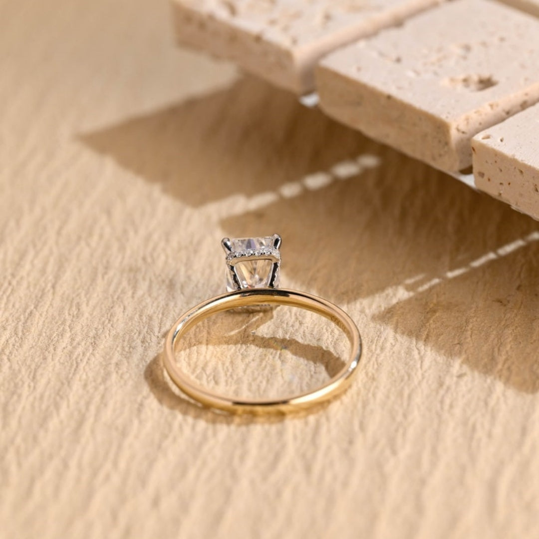 18k Gold Lab Grown Diamond CVD 2CT Crushed Ice Radiant-Cut Two-Tone Hidden Halo Dainty Proposal Ring