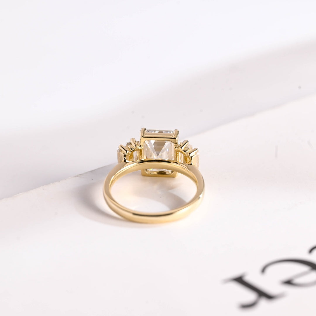 18K Gold Lab Grown Diamond CVD 3CT Emerald & Baguette Cut Engagement Ring