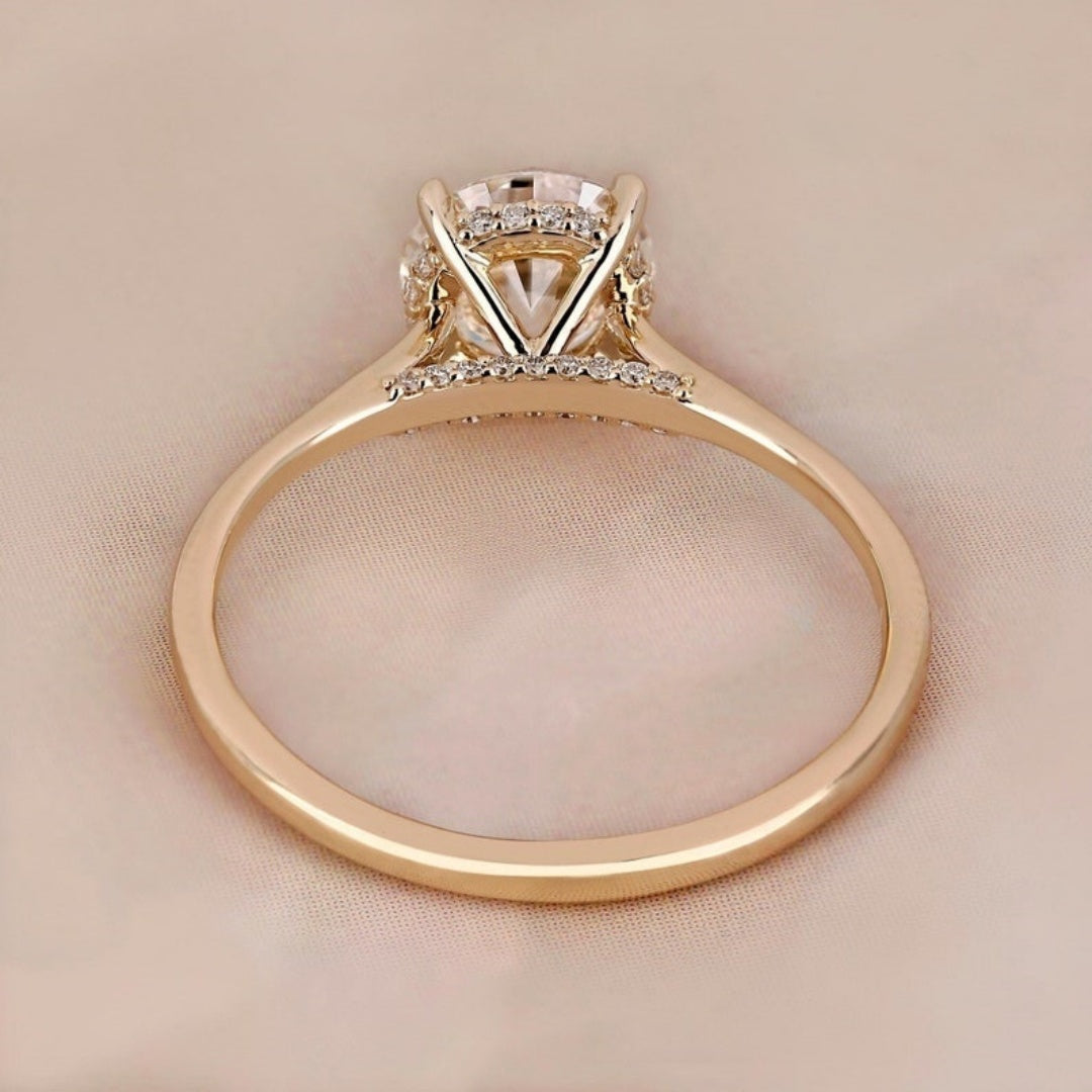 10K Gold Lab Grown Diamond CVD 2CT Round-Cut Hidden Halo Engagement Ring