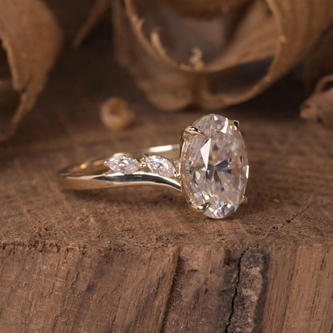 18K Gold Lab Grown Diamond CVD 4CT Oval-Cut Twisted Pave Engagement Ring