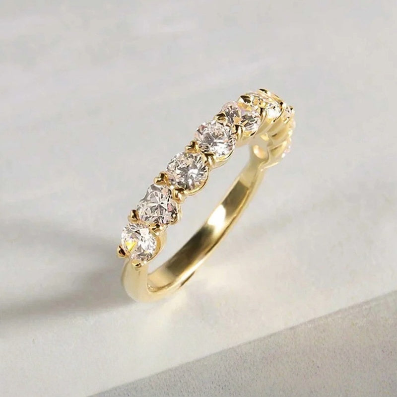 10K Gold Lab Grown Diamond CVD 1.5CT Round-Cut Half Eternity Shared Prong Setting Anniversary Ring