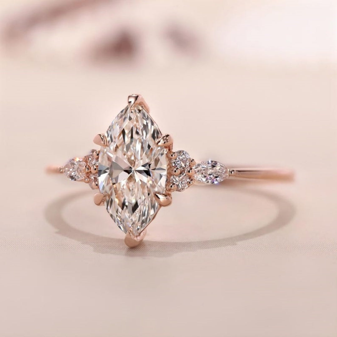 18k Gold Lab Grown Diamond CVD 1.5CT Marquise Diamond Engagement Ring