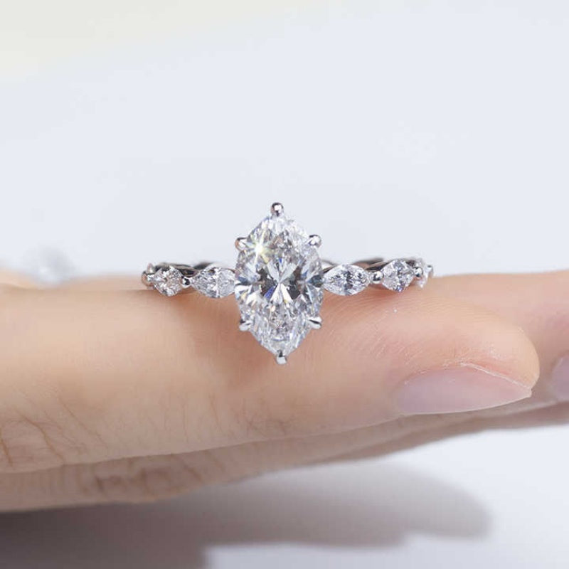 10K Gold Lab Grown Diamond CVD 2CT Marquise-Cut Full Eternity Band Exceptional Sparkle Ring