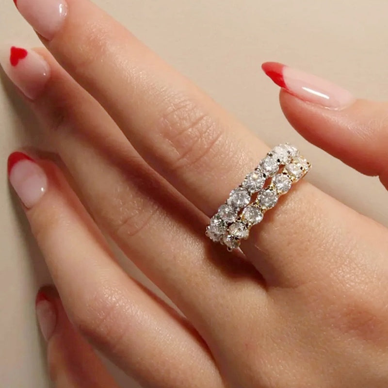 10K Gold Lab Grown Diamond CVD 1.5CT Round-Cut Half Eternity Shared Prong Setting Anniversary Ring