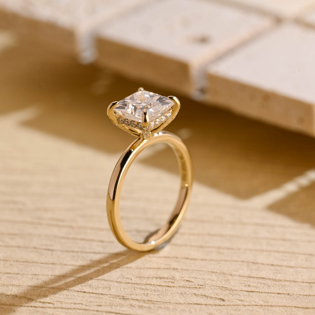 18k Gold Lab Grown Diamond CVD 2CT Princess-Cut Hidden Halo Proposal Ring