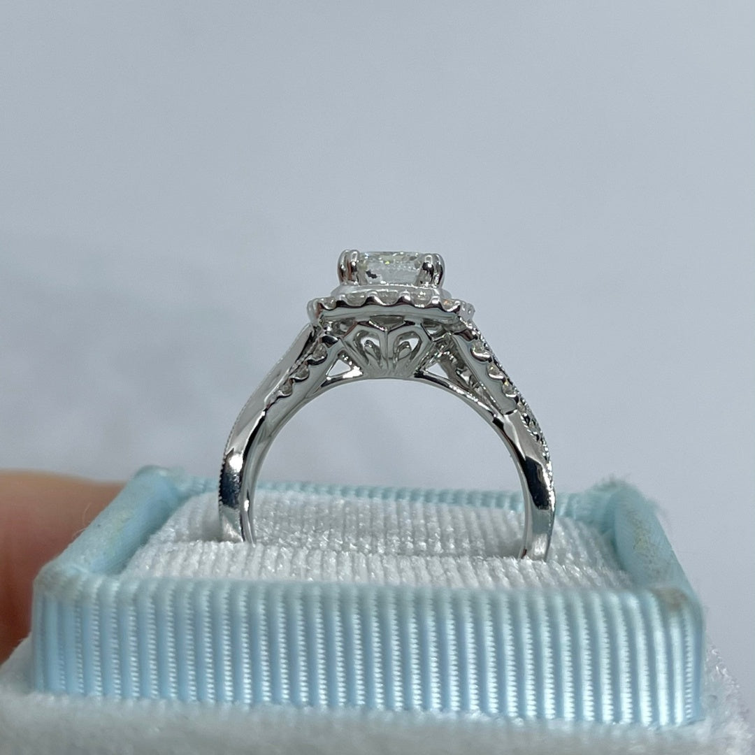 10K Gold Lab Grown Diamond CVD 1.5CT Emerald-Cut Halo Engagement Ring Art Deco Antique Design