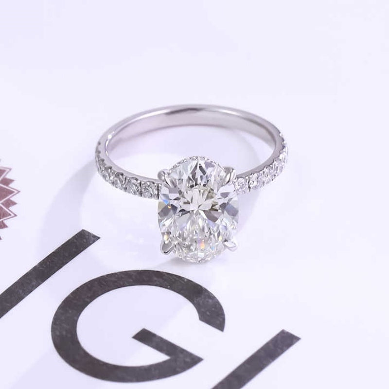 10K Gold Lab Grown Diamond CVD 2CT Oval-Cut Halo Half Etrenity Anniversary Ring