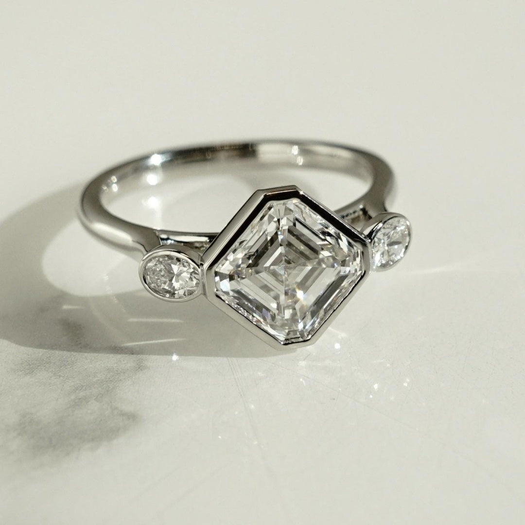 14K Gold Lab Grown Diamond CVD 2CT Princess-Cut Bezel Design Anniversary Ring