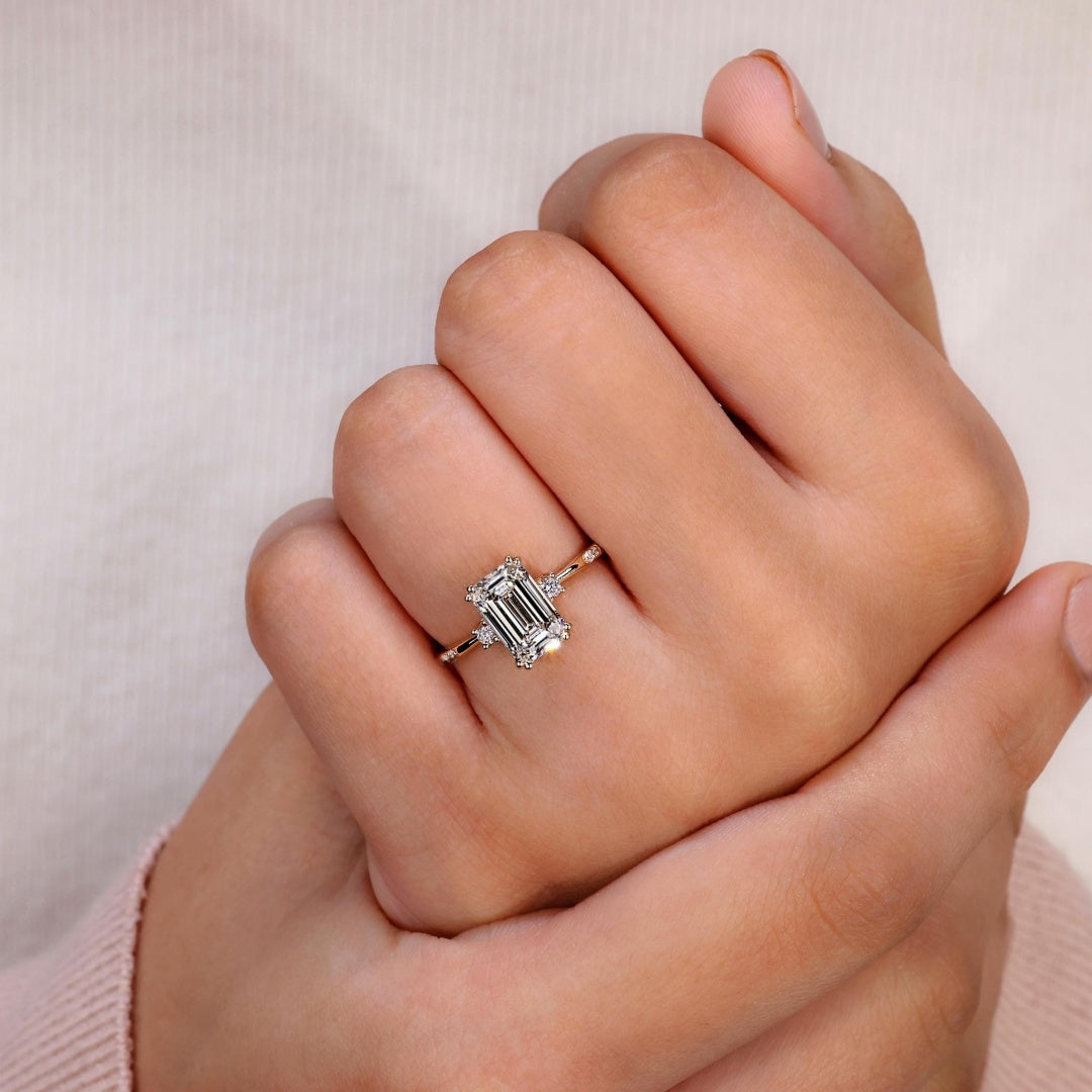 14K Gold Lab Grown Diamond CVD 2CT Emerald-Cut Classic Ring For Daily Wear
