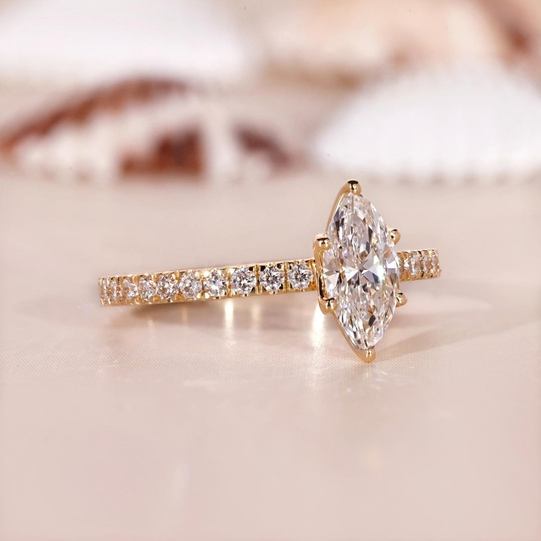 18k Gold Lab Grown Diamond CVD 1CT Marquise-Cut Diamond Engagement Ring
