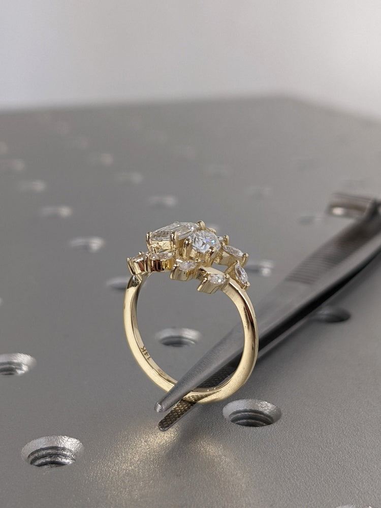 18K Gold Lab Grown Diamond CVD Emerald & Pear Natural Fresh style Unique Engagement Ring