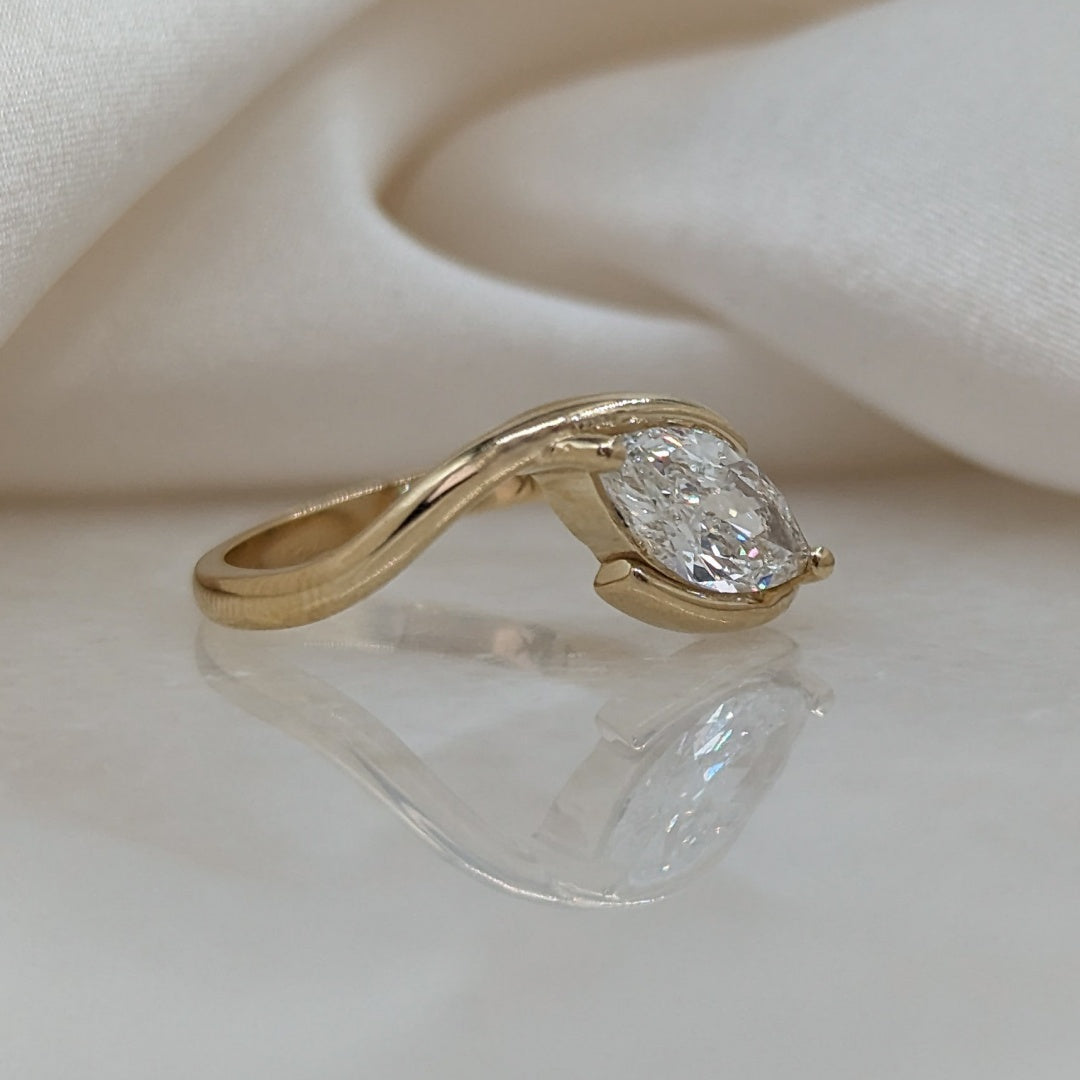 10K Gold Lab Grown Diamond CVD Marquise-Cut Unique Design Asymmetrical Ring