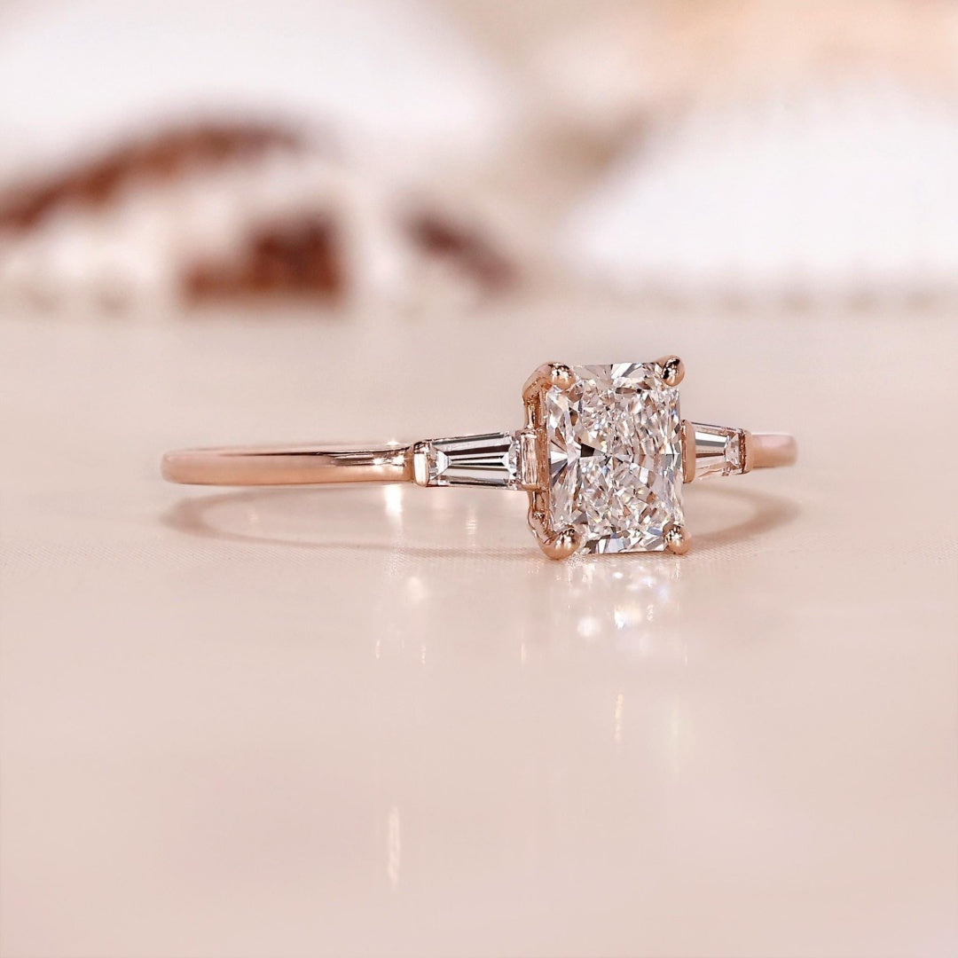 10K Gold Lab Grown Diamond CVD 2CT Radiant-Cut Tapered Baguette Accents Engagement Ring